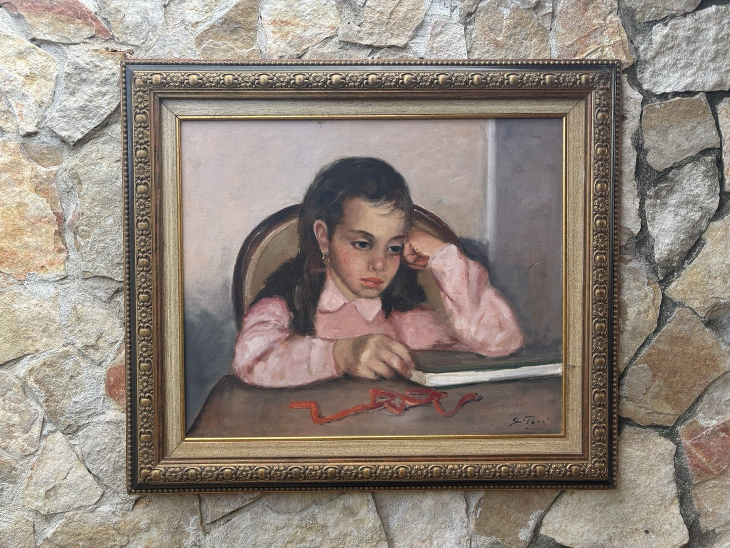 Quadro -Fanciulla Pensierosa- Giovanni Pane dipinto a olio su tavoletta