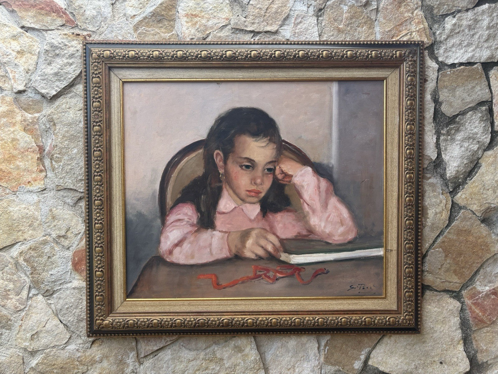 Quadro -Fanciulla Pensierosa- Giovanni Pane dipinto a olio su tavoletta