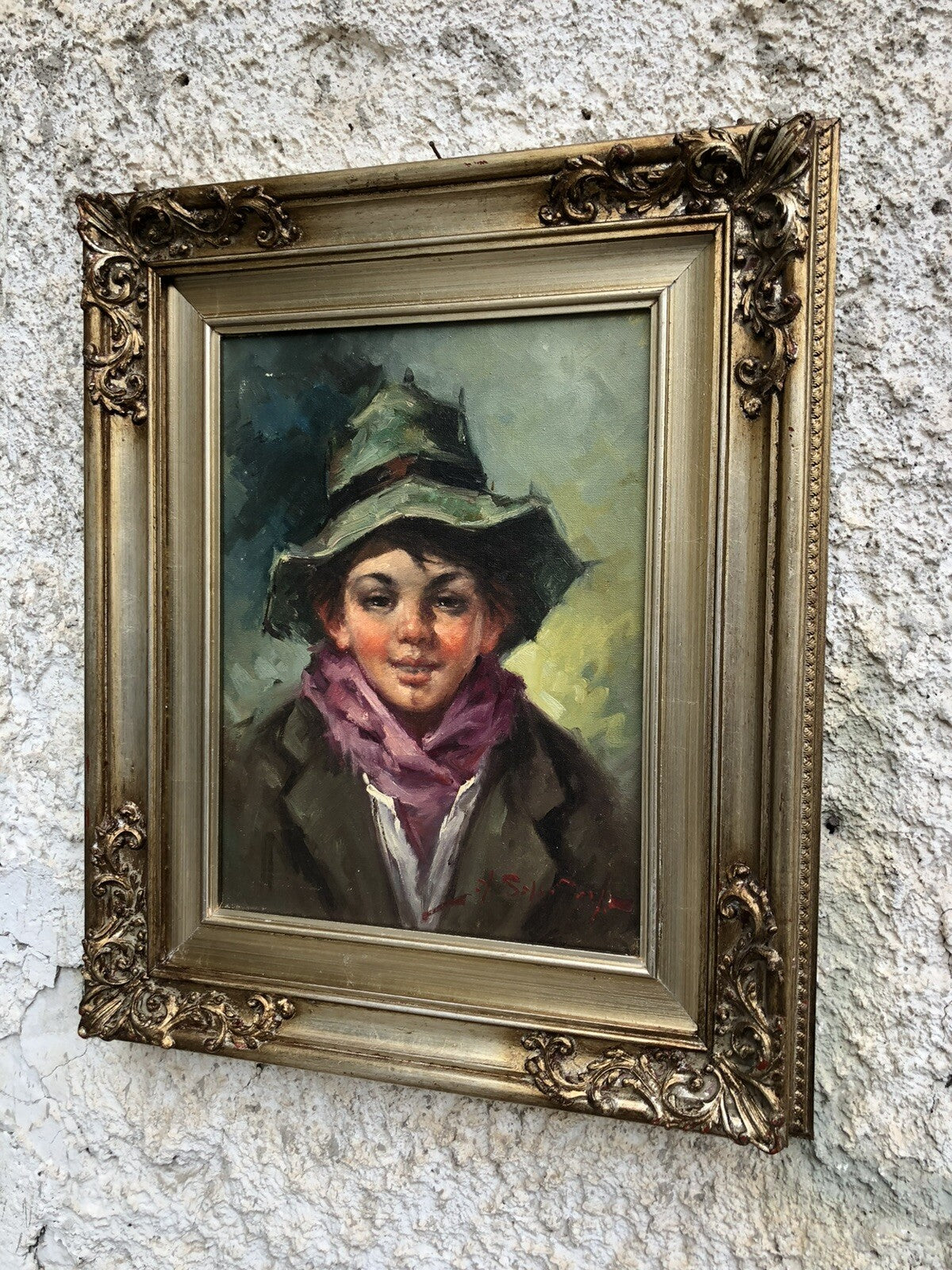 Quadro vintage -Fanciullo Con Cappello- dipinto a olio su tela