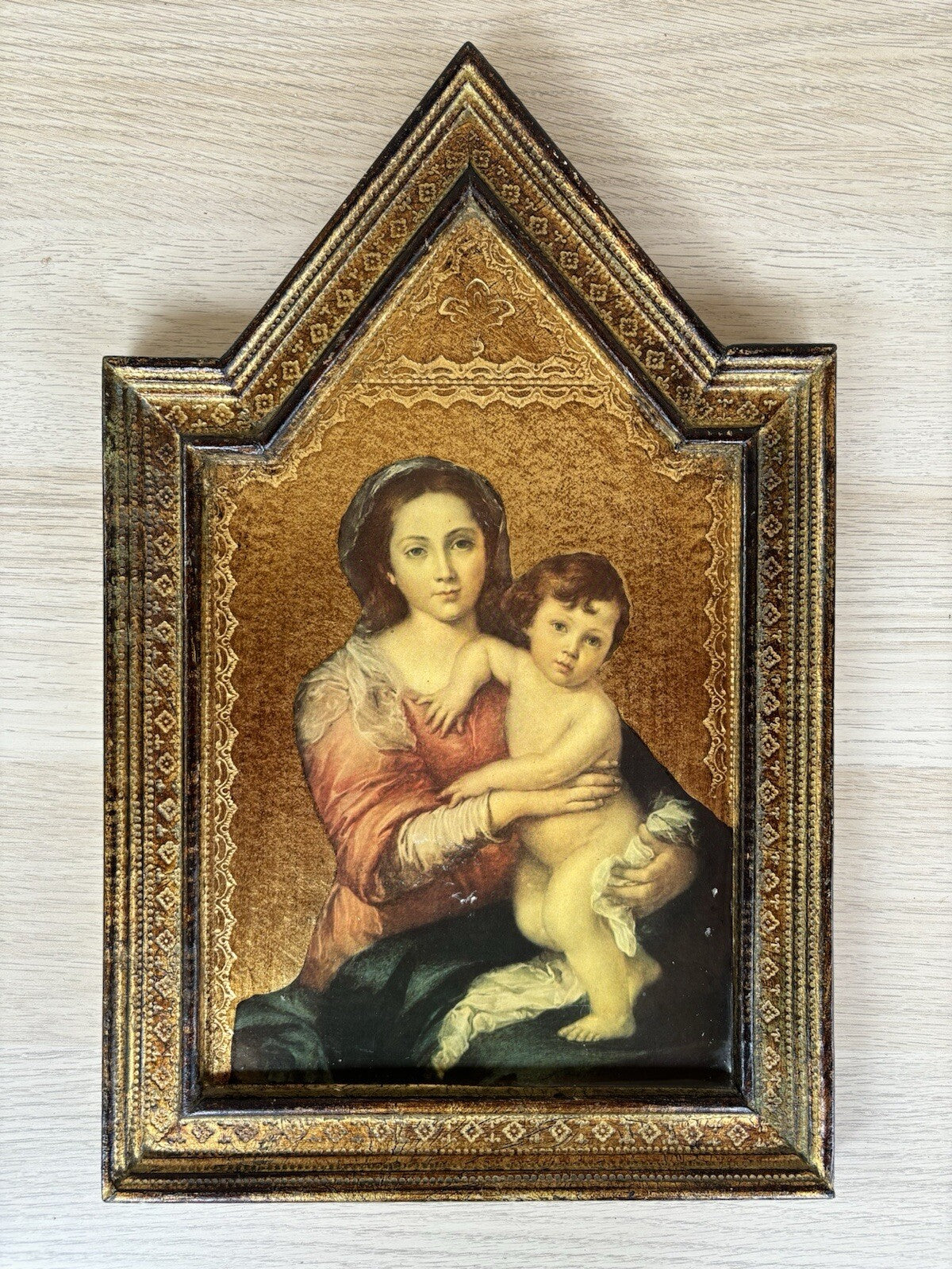 Icona Religiosa Vintage In Legno, Con Stampa
