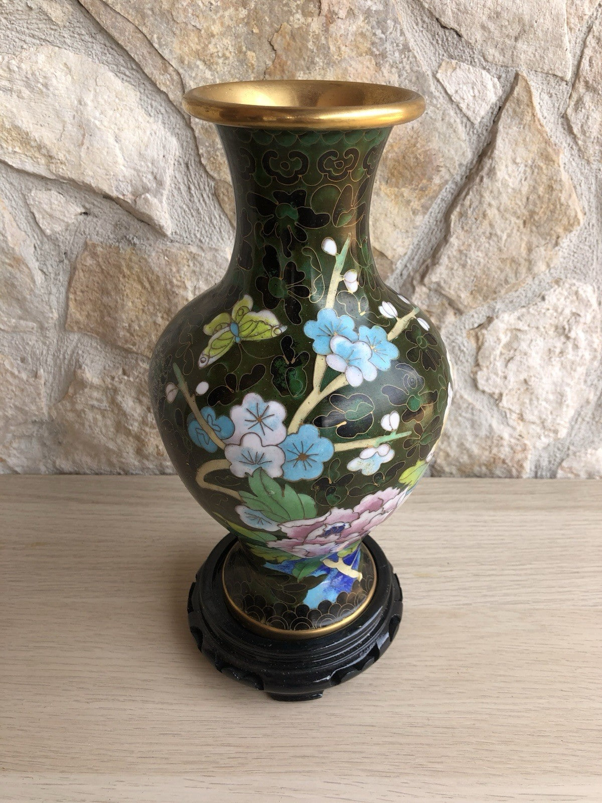 Vaso Vintage In Ottone E Cloisonne Cinese
