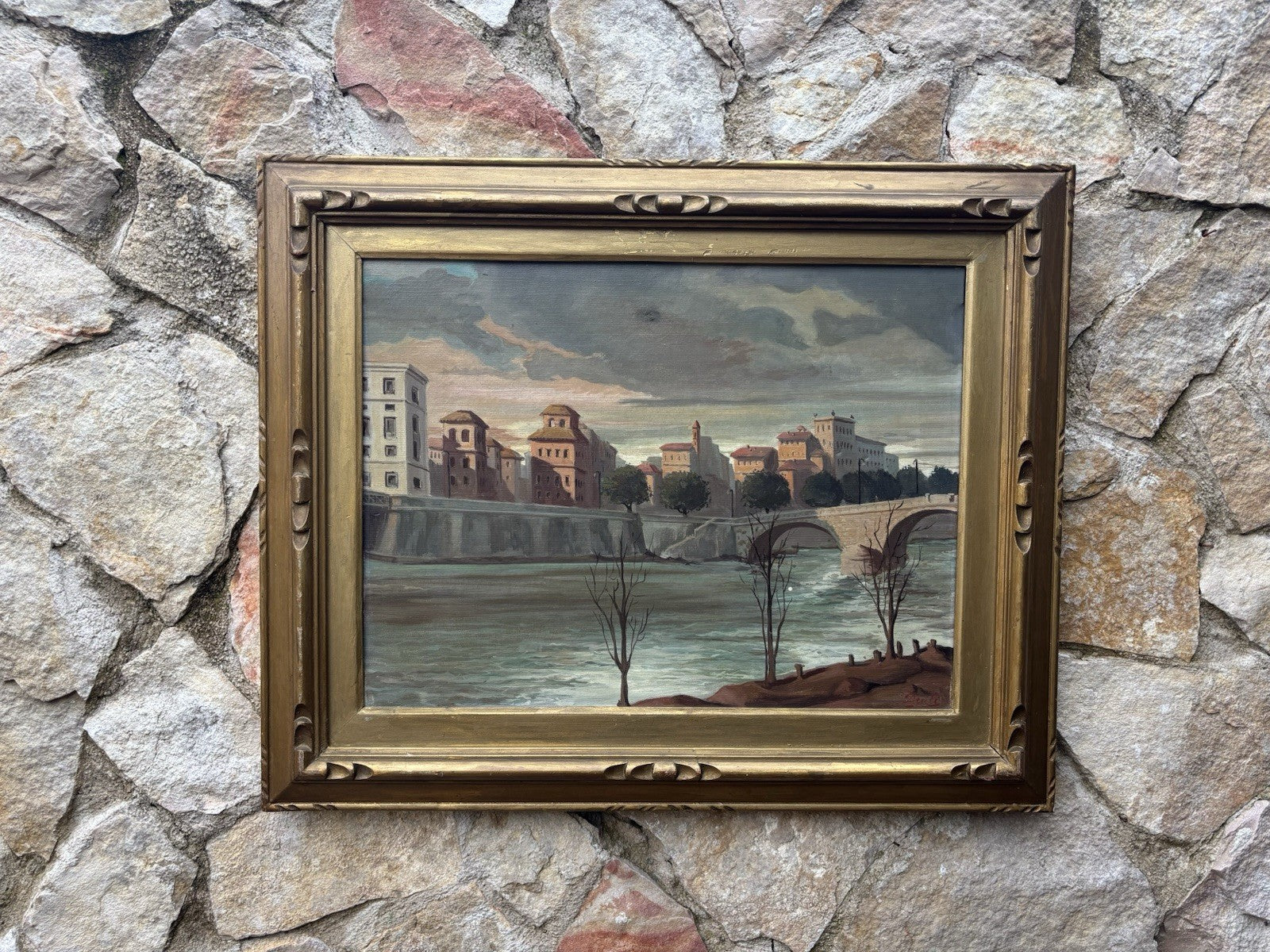 Quadro -Paesaggio Di Città- dipinto a olio su tela