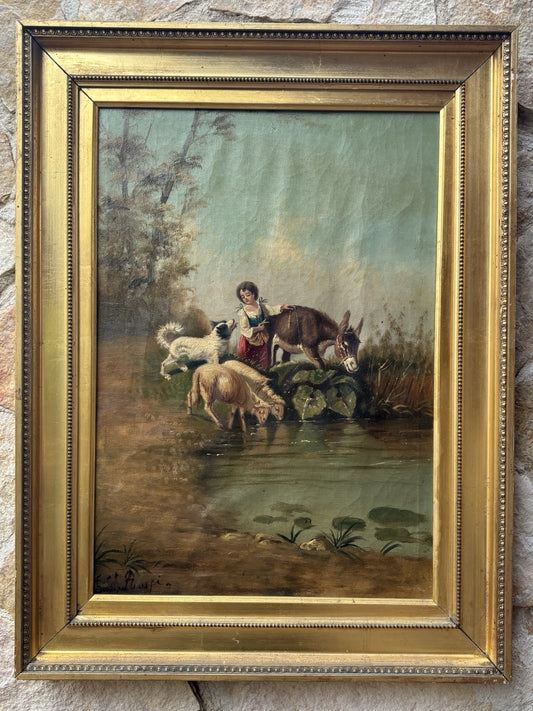 Quadro antico -Paesaggio Bucolico- dipinto a olio su tela
