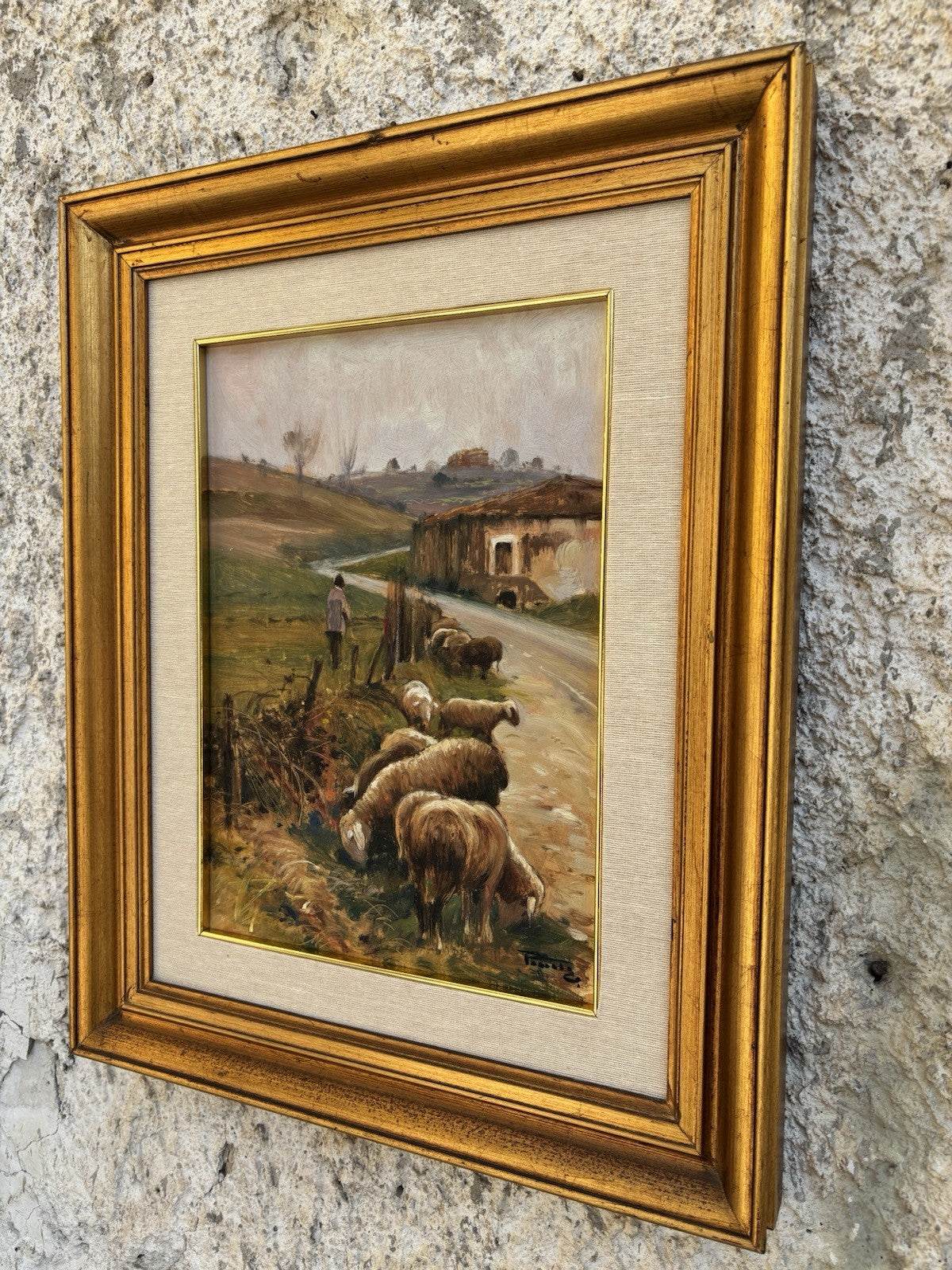 Quadro -Paesaggio Con Gregge- Giovanni Parlato dipinto a olio su tavoletta