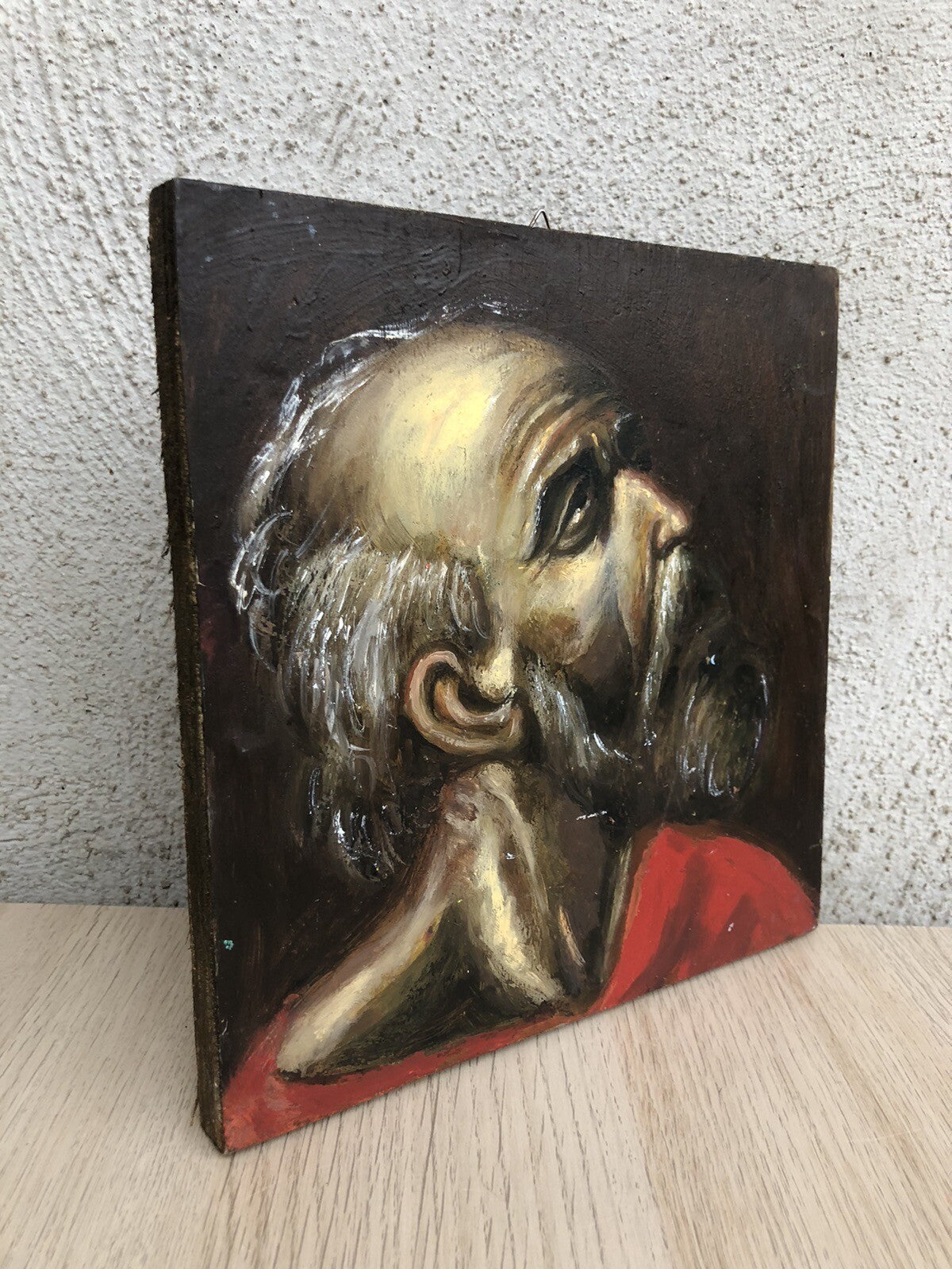Quadro Vintage- Figura Santo- Dipinto A Olio Su Tavola