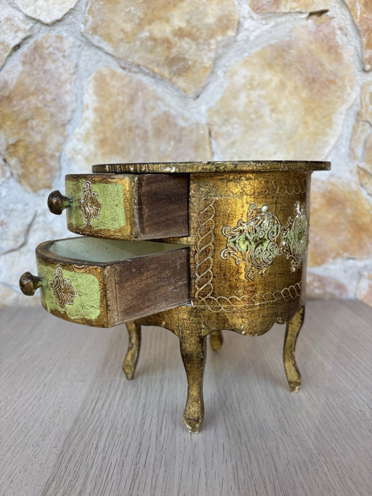 Scatola Portagioie Vintage In Legno Stile Fiorentino