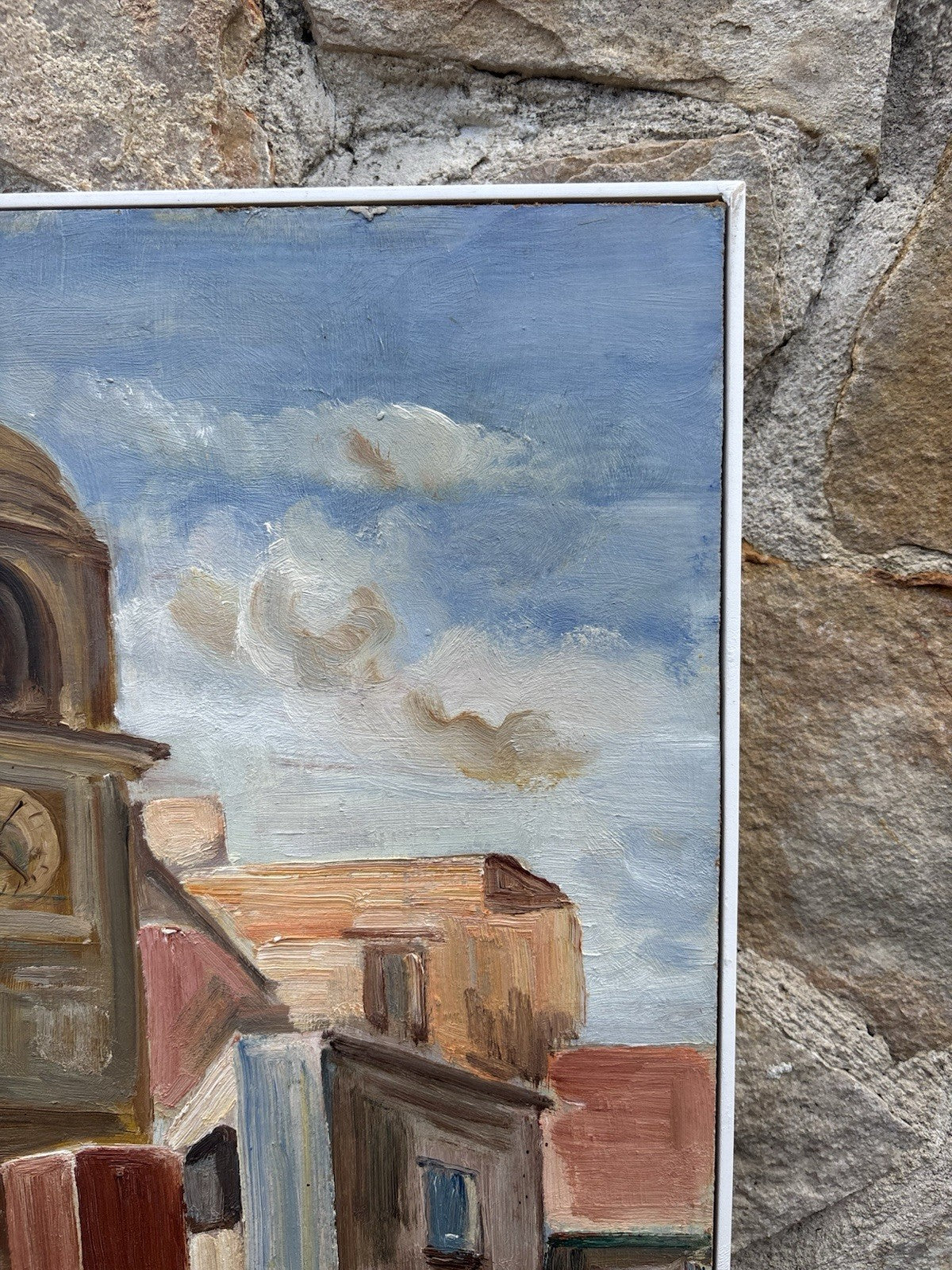 Quadro -Strada Con Campanile- dipinto a olio