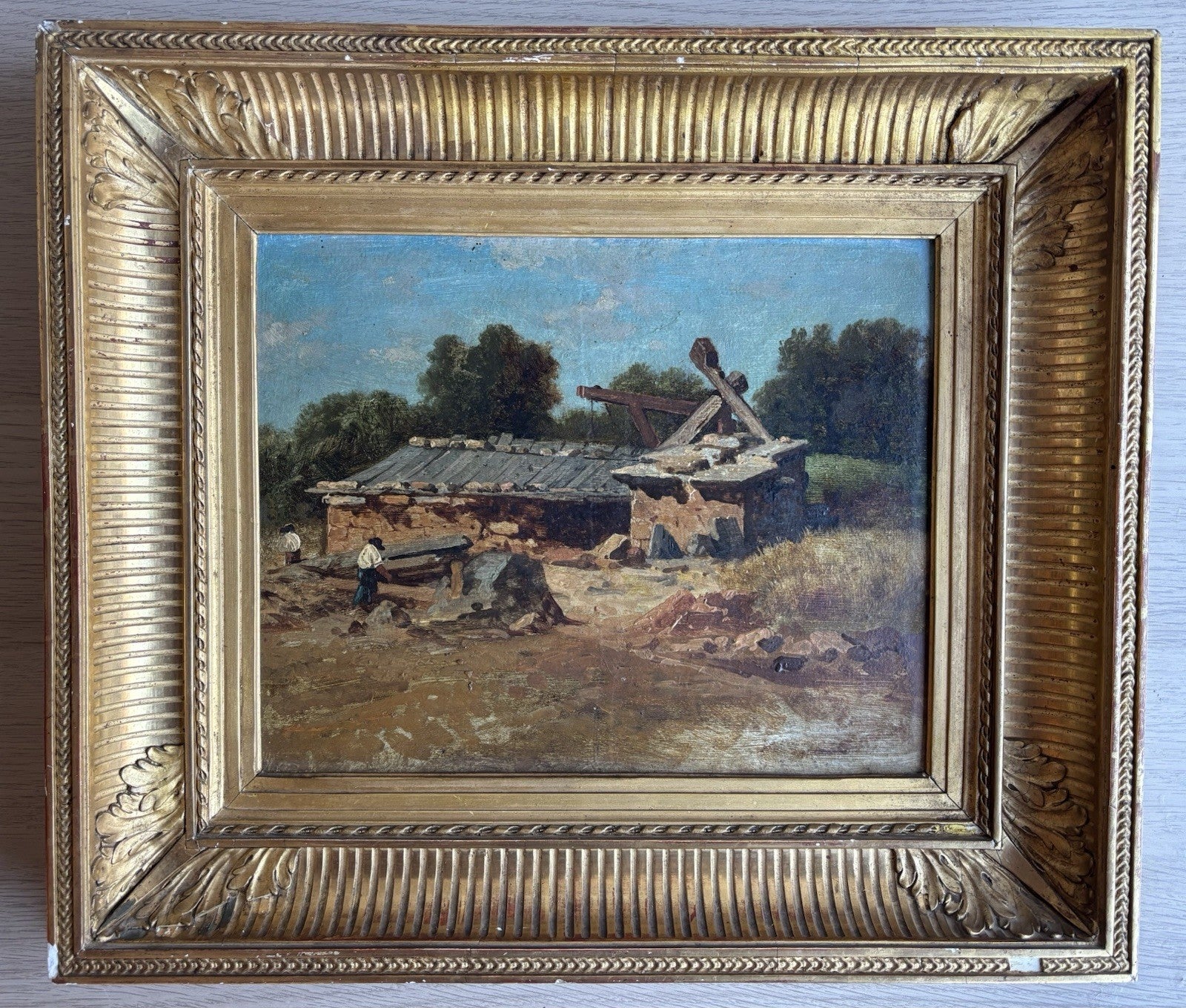 Quadro antico scuola francese -Paesaggio- dipinto a olio