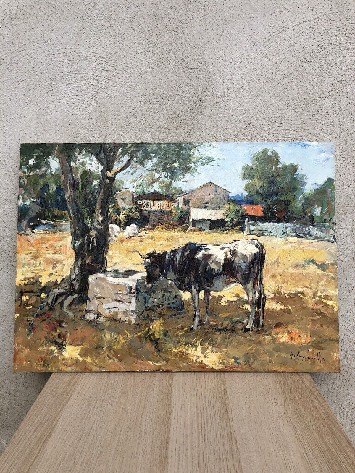 Quadro -Paesaggio Con Mucca- dipinto a olio su tela