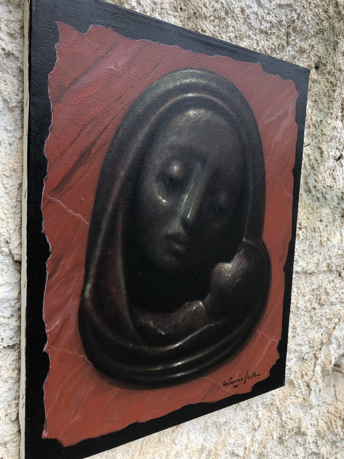 Quadro vintage -Madonna Nera- dipinto a olio su tela