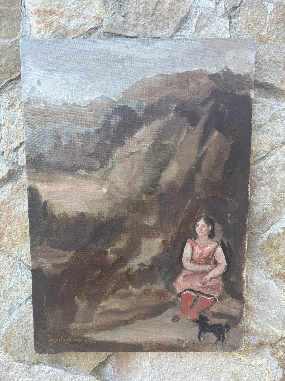 Quadro -Paesaggio Con Figura- Augusto Orange De Rose dipinto a olio su tela