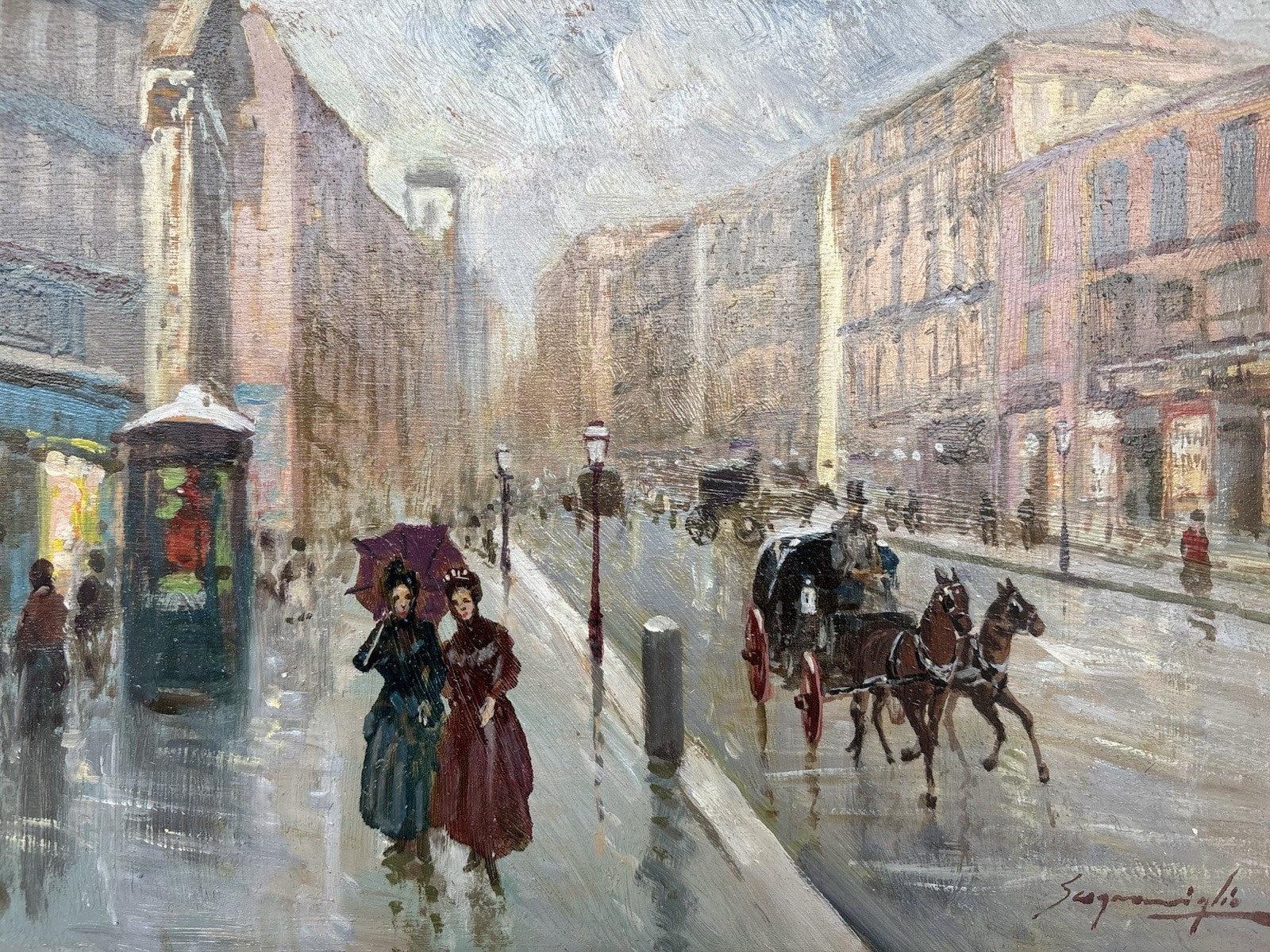 Quadro -Strada Di Città- Giuseppe Scognamiglio- dipinto a olio