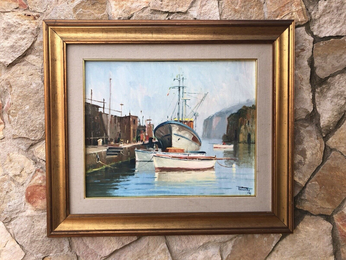 Quadro -Barche All’Ormeggio- dipinto a olio su tela