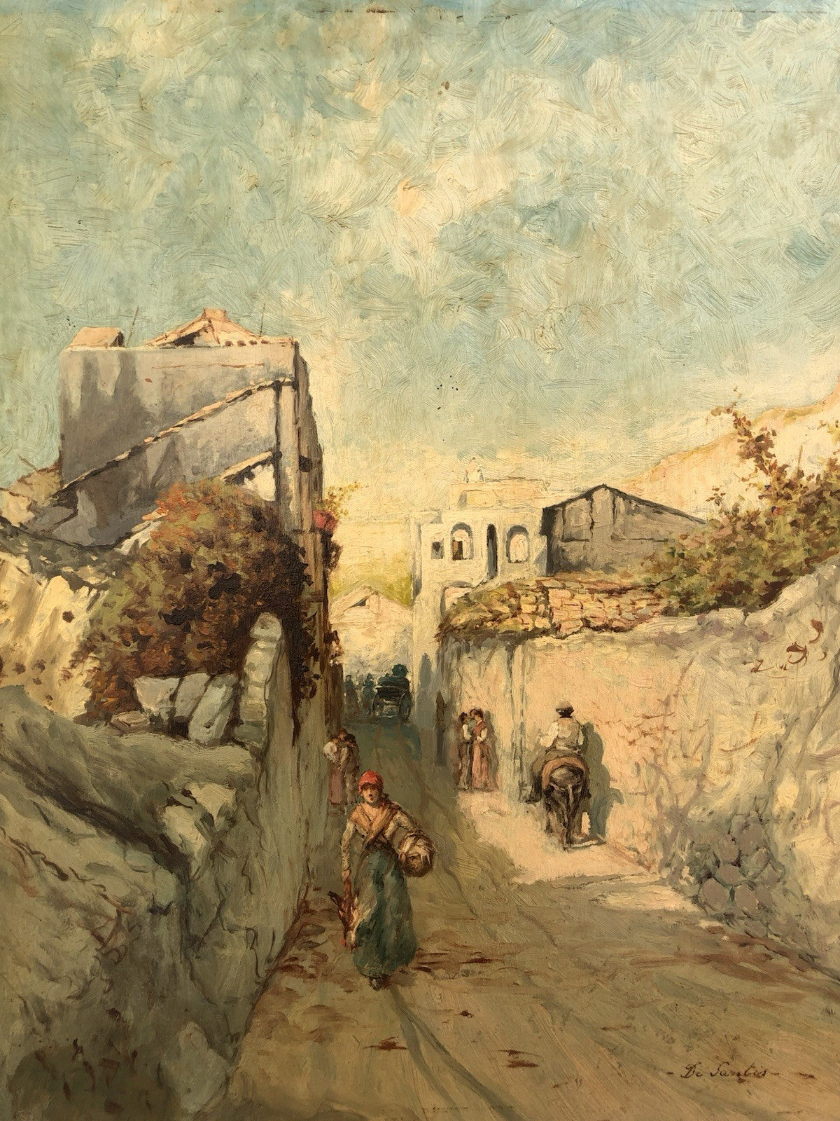 Quadro -Strada Con Figure- dipinto a olio su tavoletta
