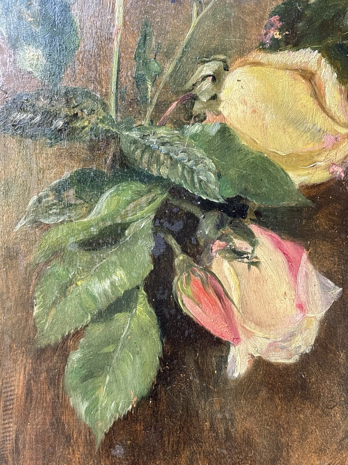 Quadro antico -Fiori- dipinto a olio su tavola