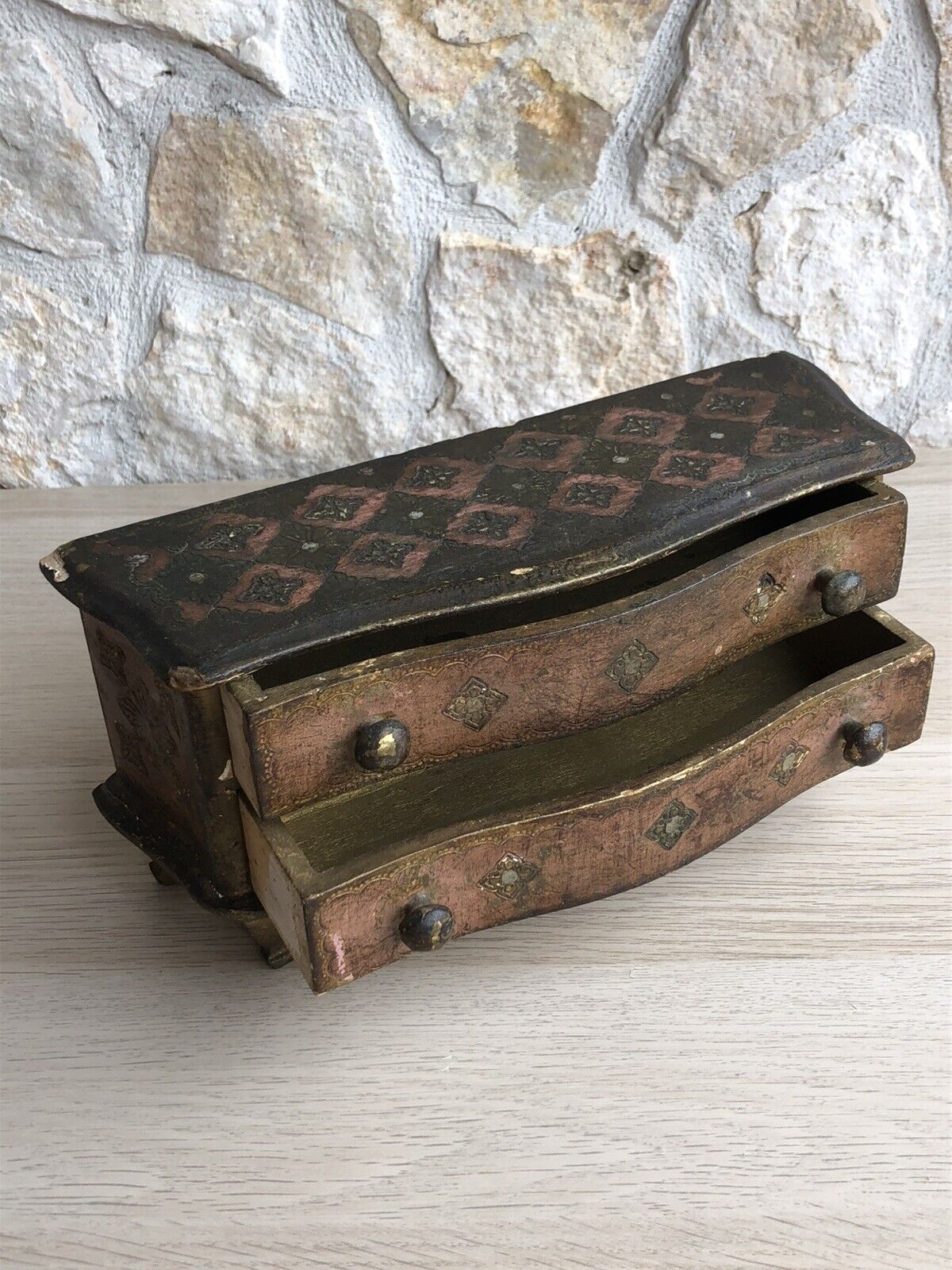 Scatola Portagioie Vintage In Legno Stile Fiorentino