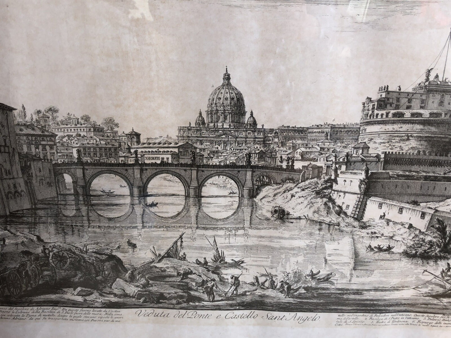 Stampa Vintage Roma, Veduta Del Ponte E Castel Sant’Angelo