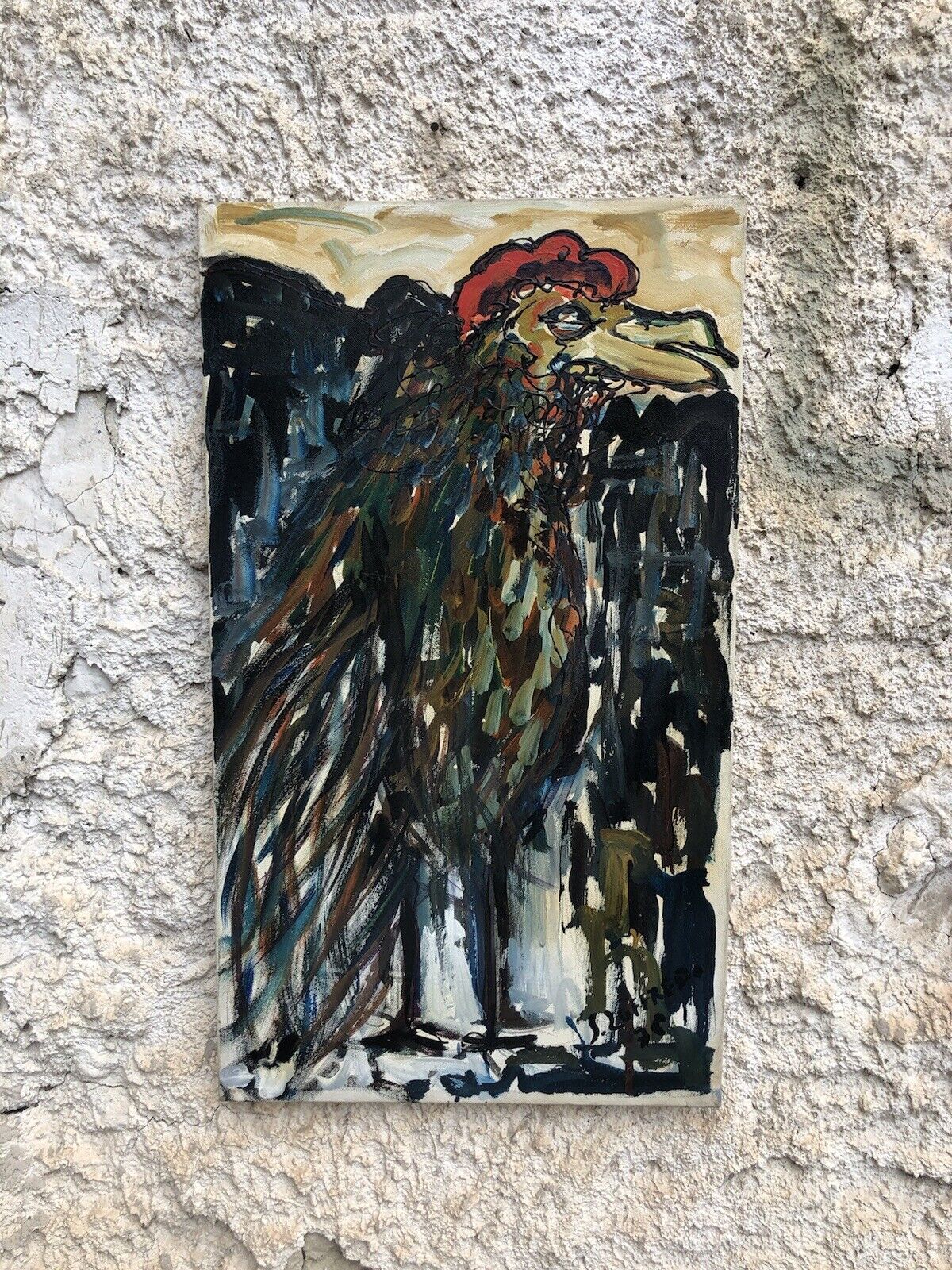 Quadro vintage -Gallo- dipinto a olio su tela