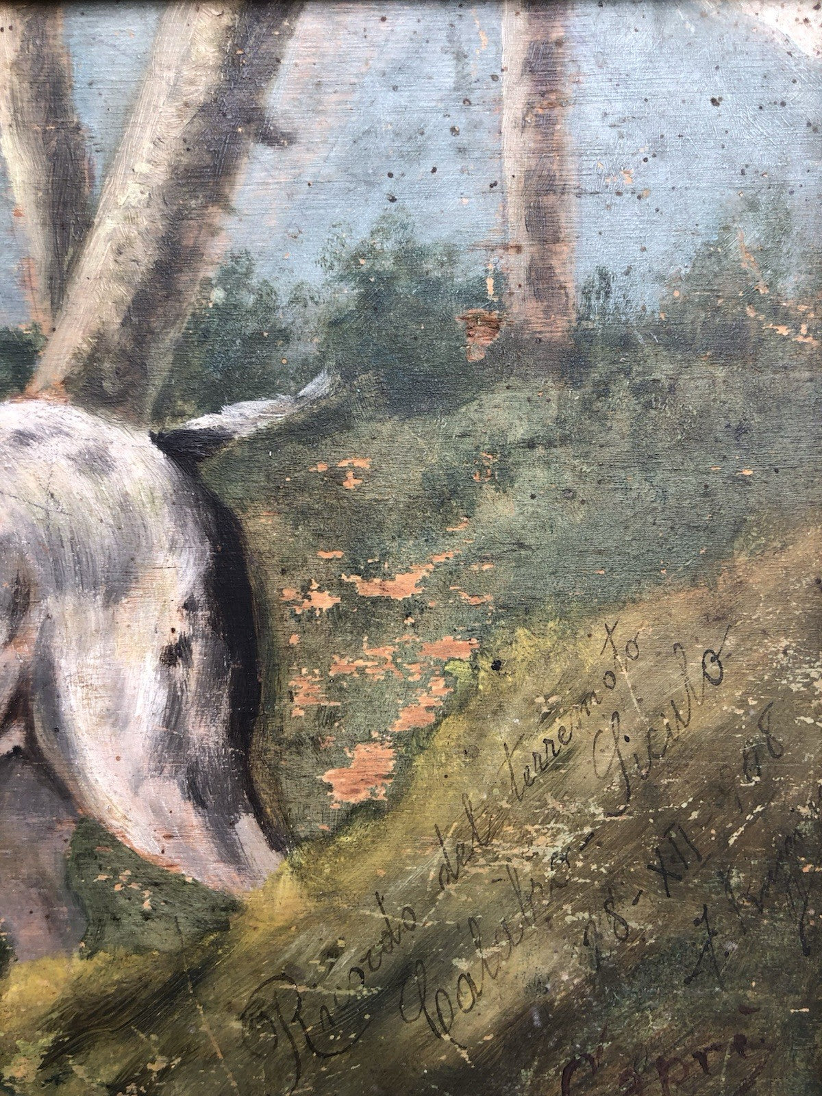 Quadro antico -Cani Da Caccia- dipinto a olio su tavola