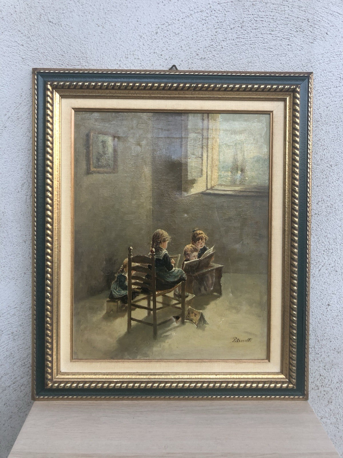 Quadro -Fanciulli In Lettura- dipinto a olio su tela