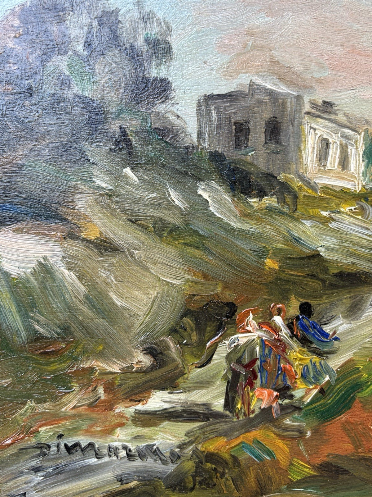 Quadro -Paesaggio Con Figure- Francesco Di Marino dipinto a olio su tavoletta