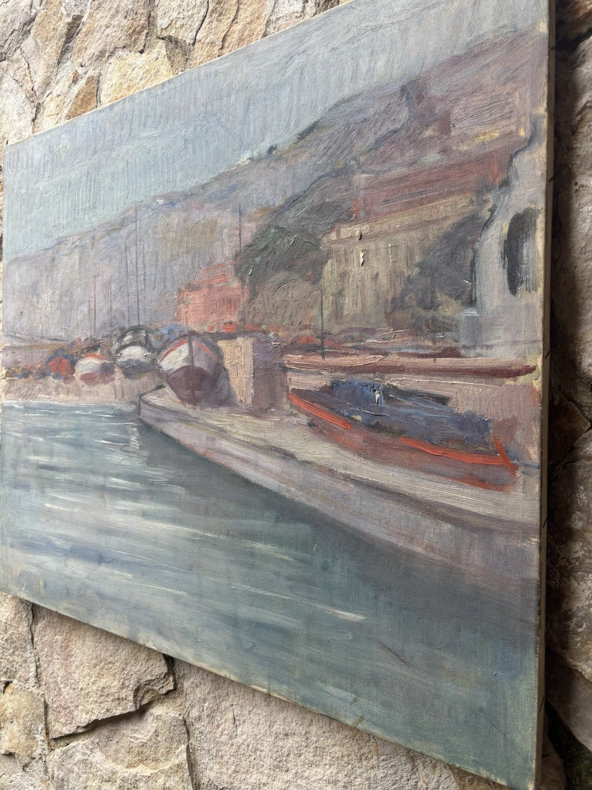 Quadro -Barche Al Porto- dipinto a olio su tela