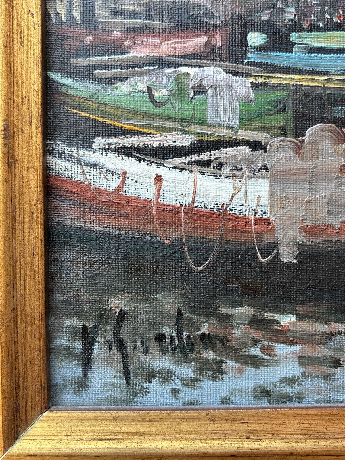 Quadro -Barche Al Porto- dipinto a olio su tela