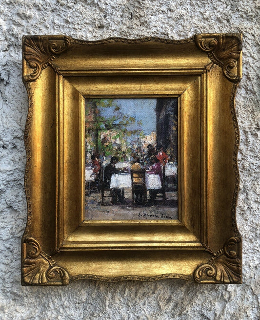 Quadro vintage -Figure Al Tavolo- dipinto a olio su tela