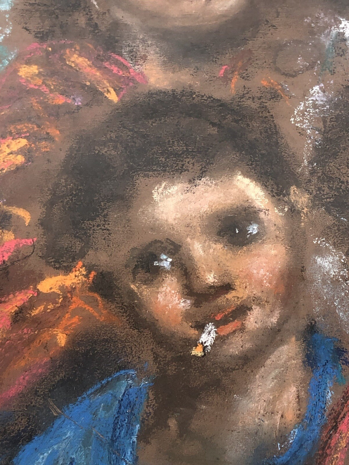 Quadro vintage -Figure Scugnizzi- realizzato a pastello su tavoletta