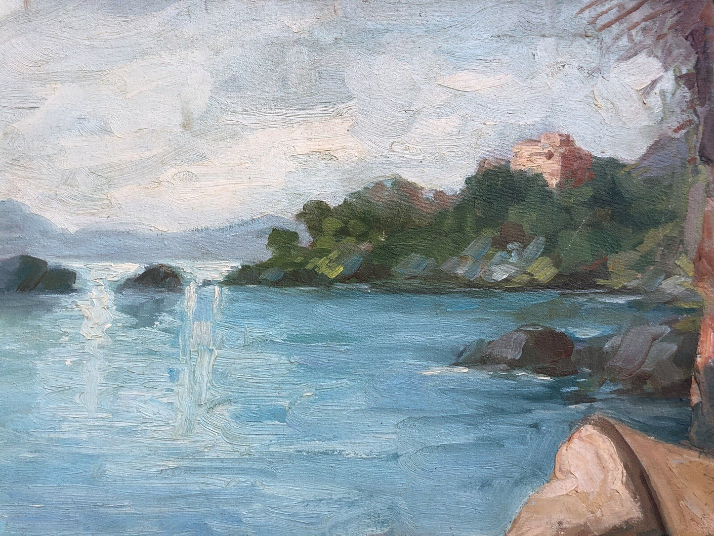 Quadro vintage -Paesaggio Con Natura Morta- dipinto a olio su tela