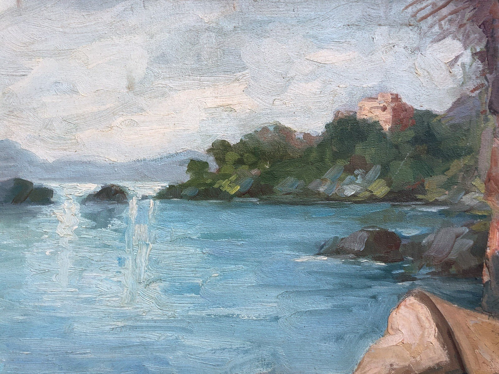 Quadro vintage -Paesaggio Con Natura Morta- dipinto a olio su tela