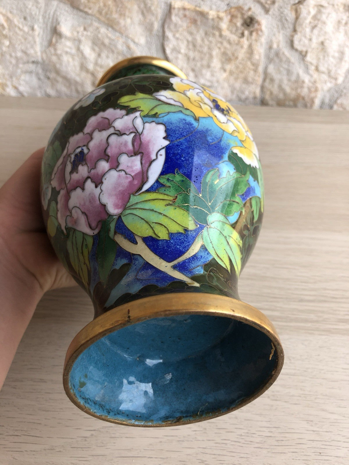Vaso Vintage In Ottone E Cloisonne Cinese
