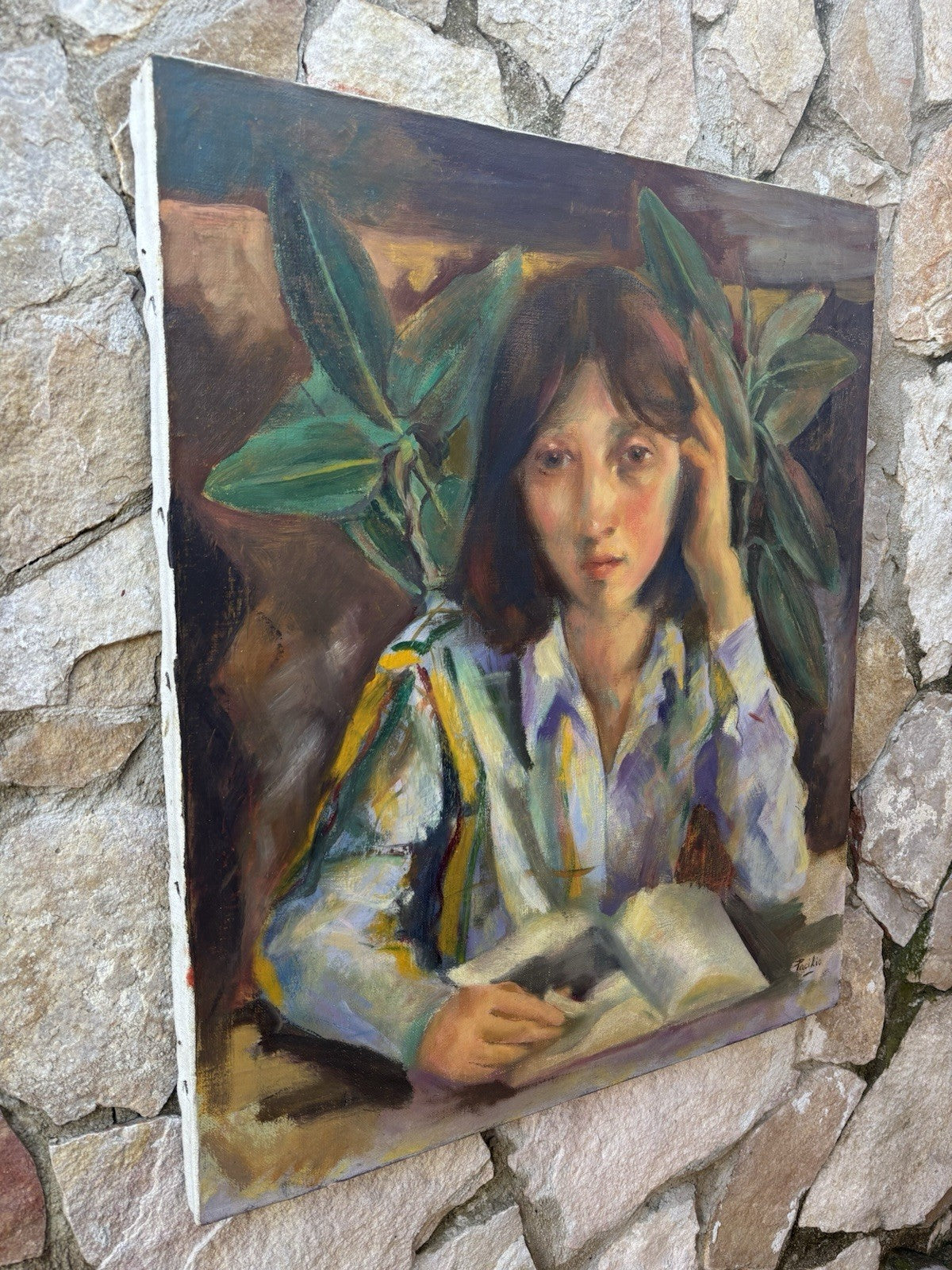 Quadro -Donna In Lettura- dipinto a olio su tela