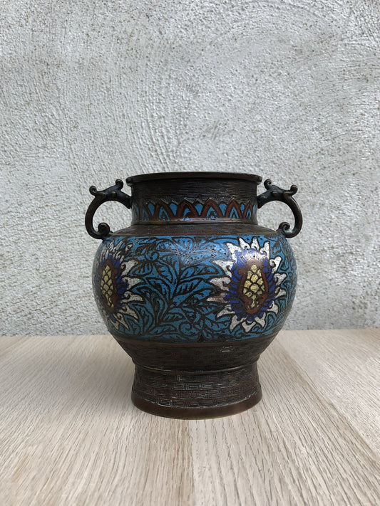 Vaso Vintage Cinese In Bronzo E Cloisonné