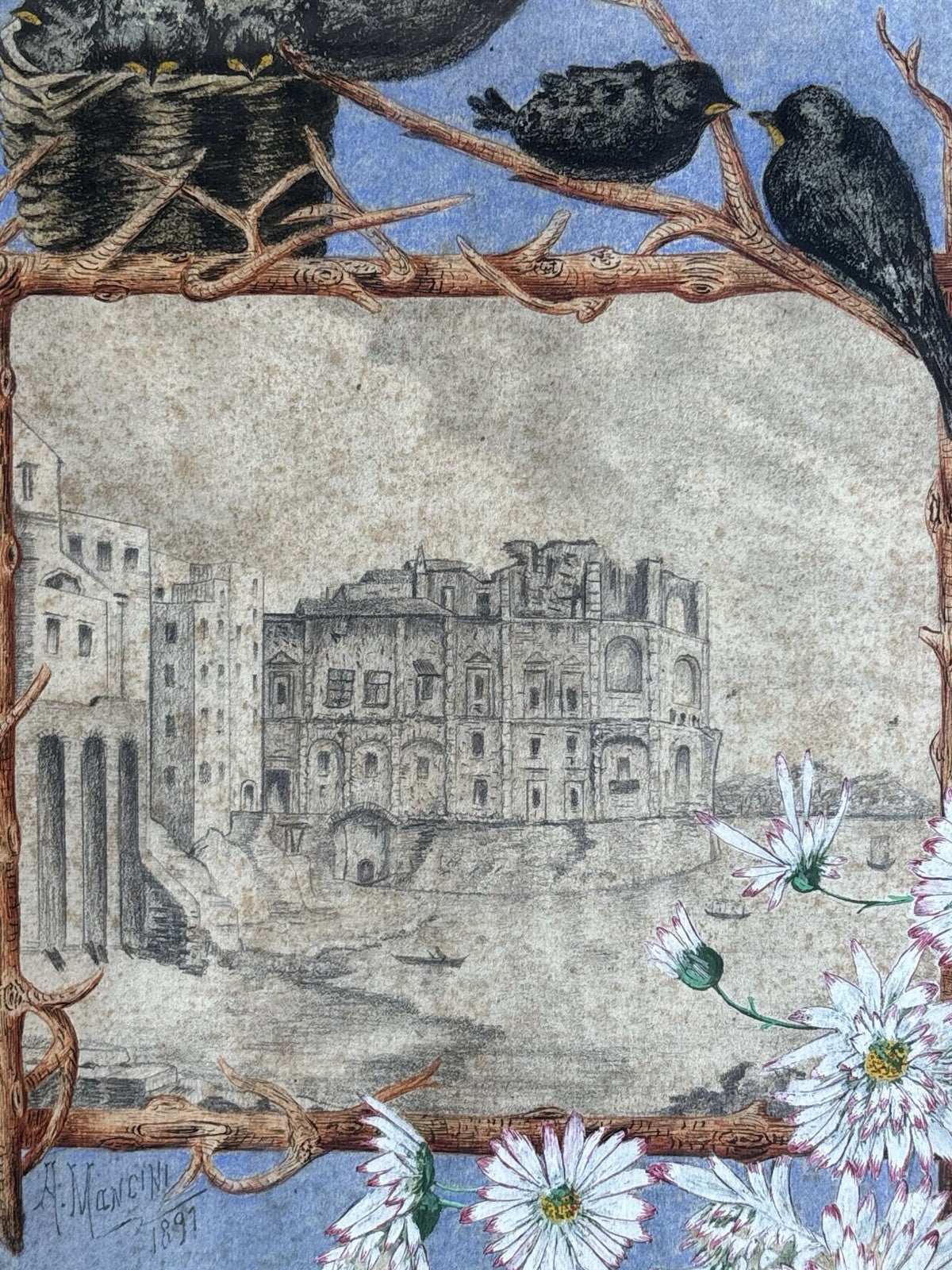 Quadro antico -Palazzo Donn’Anna- realizzato a tecnica mista