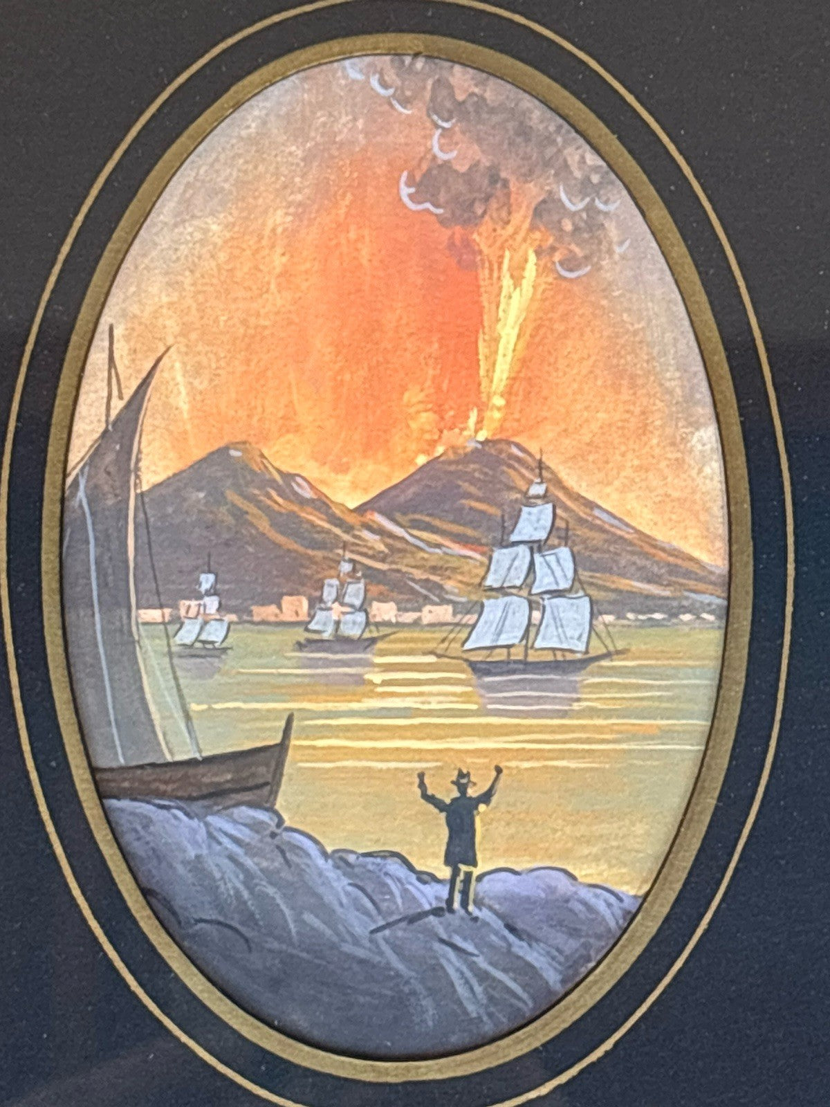 Coppia Di Quadri Vintage Gouache Dipinti -Napoli-