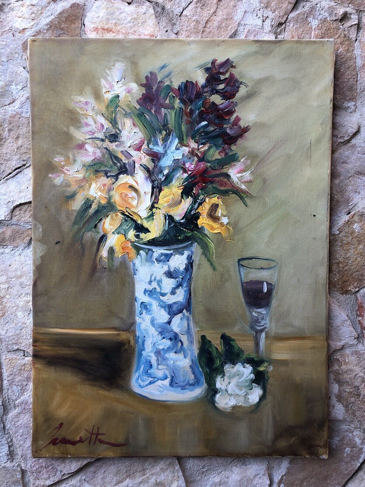 Quadro vintage -Vaso Con Fiori- dipinto a olio su tela