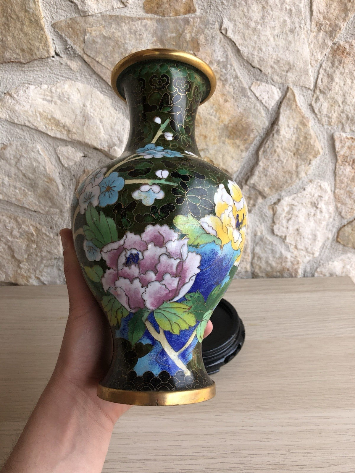 Vaso Vintage In Ottone E Cloisonne Cinese