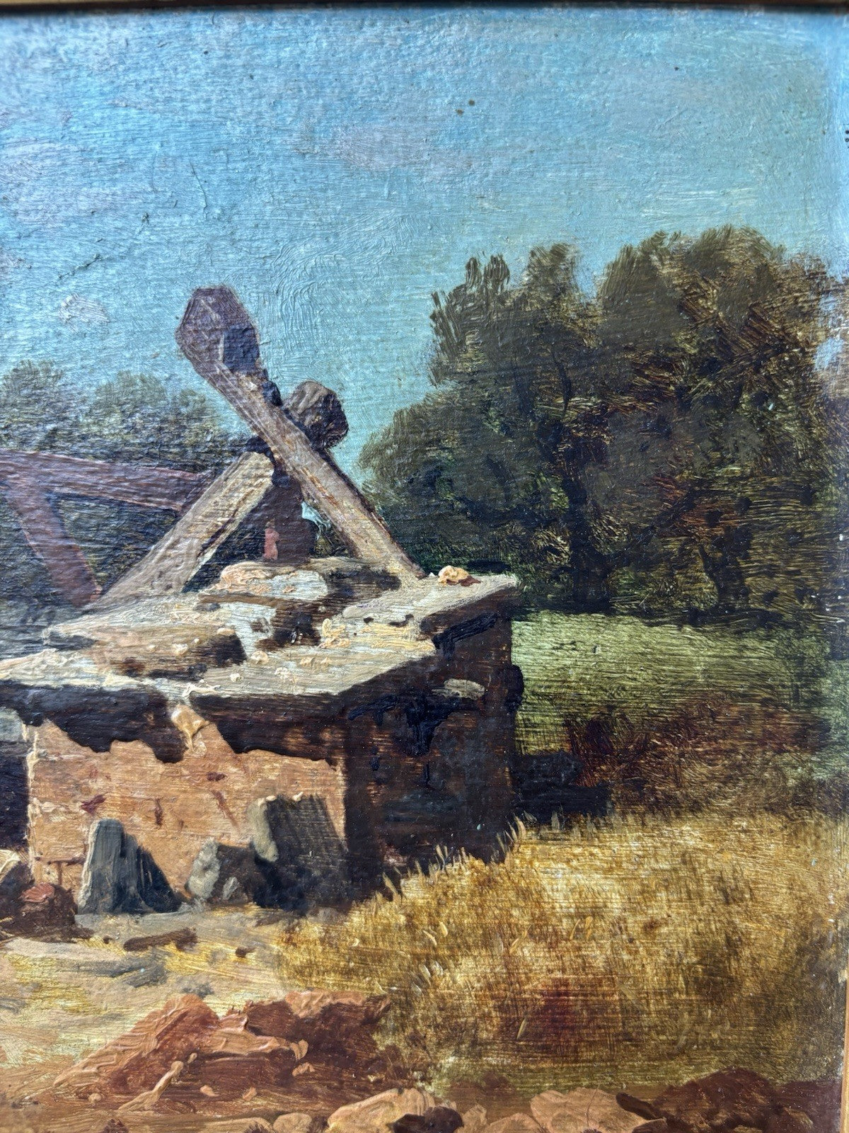 Quadro antico scuola francese -Paesaggio- dipinto a olio