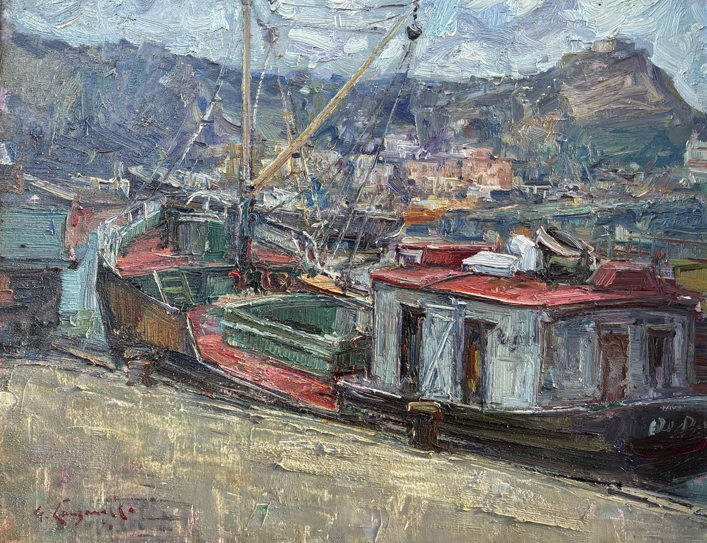 Quadro -Barche Al Porto- Nicola Canzanella dipinto a olio
