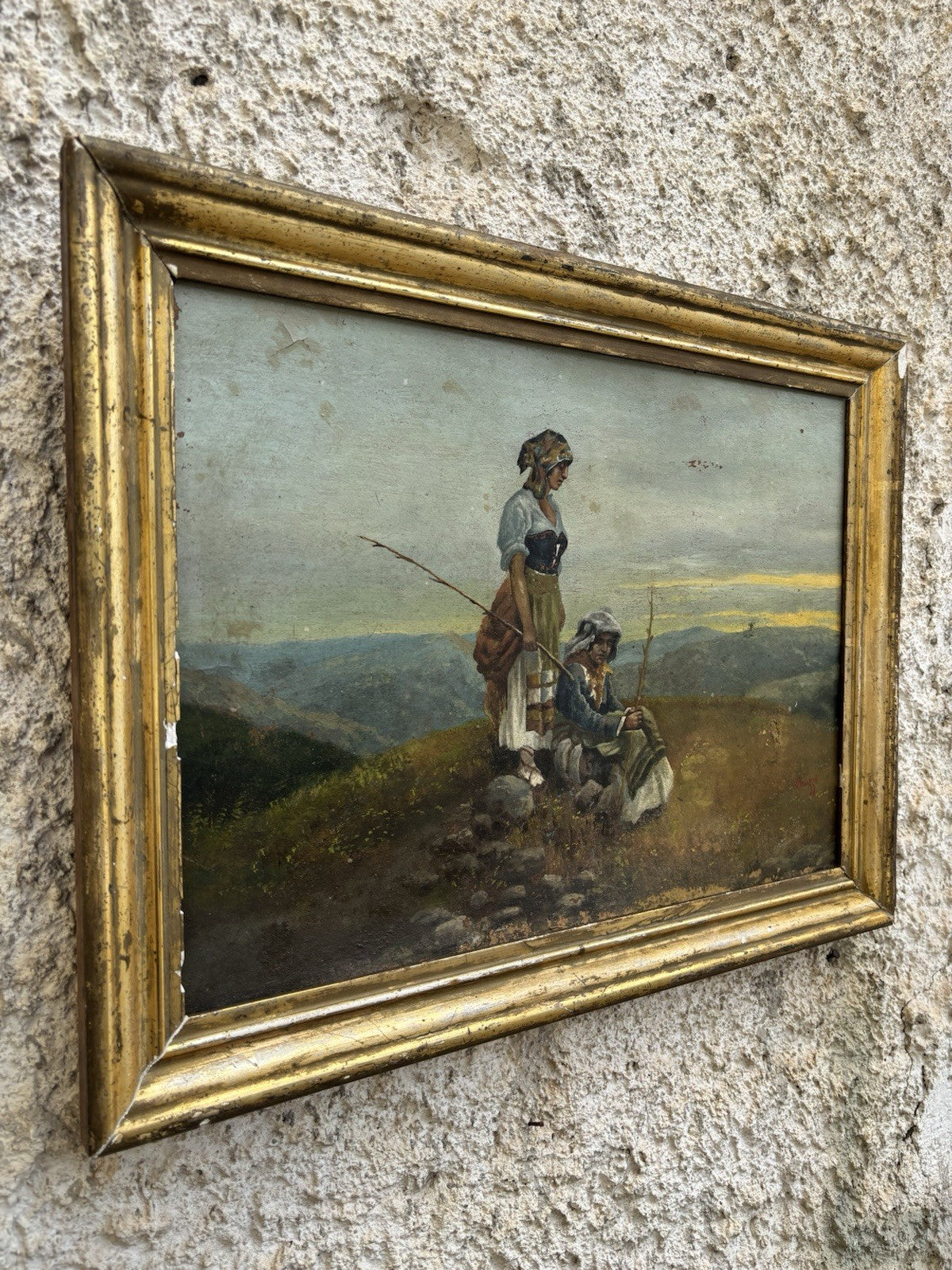 Quadro antico -Paesaggio Con Contadini- Stefano Bruzzi dipinto a olio