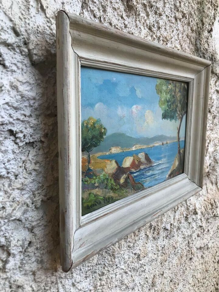 Antico quadro francese-Marina- dipinto a olio su masonite