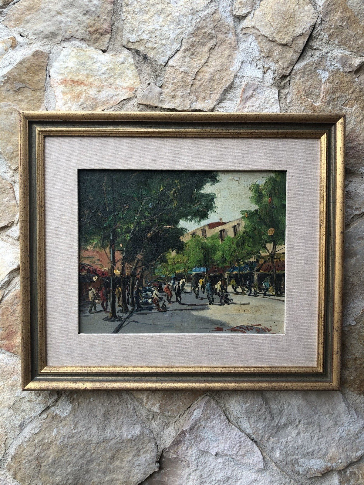 Quadro vintage - Strada Con Figure- dipinto a olio su tavoletta