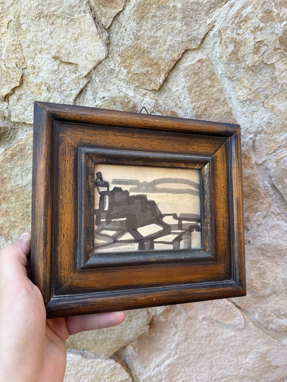 Quadro miniatura -Paesaggio Con Case- Mario Sangiovanni disegno su carta