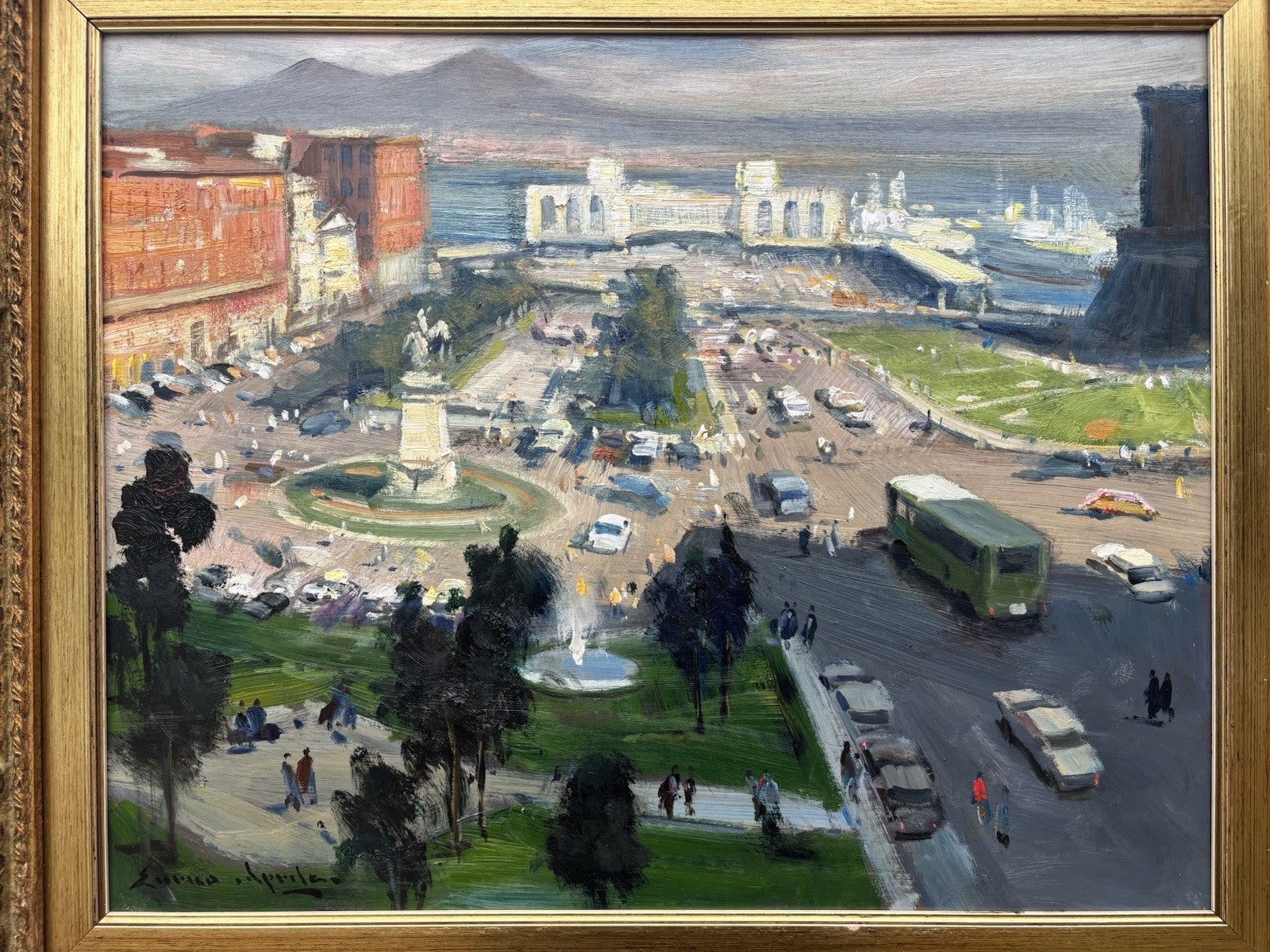 Quadro -Napoli Piazza Municipio- Enrico Aprile- dipinto a olio