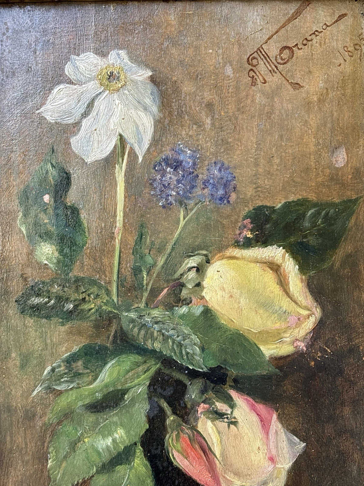 Quadro antico -Fiori- dipinto a olio su tavola