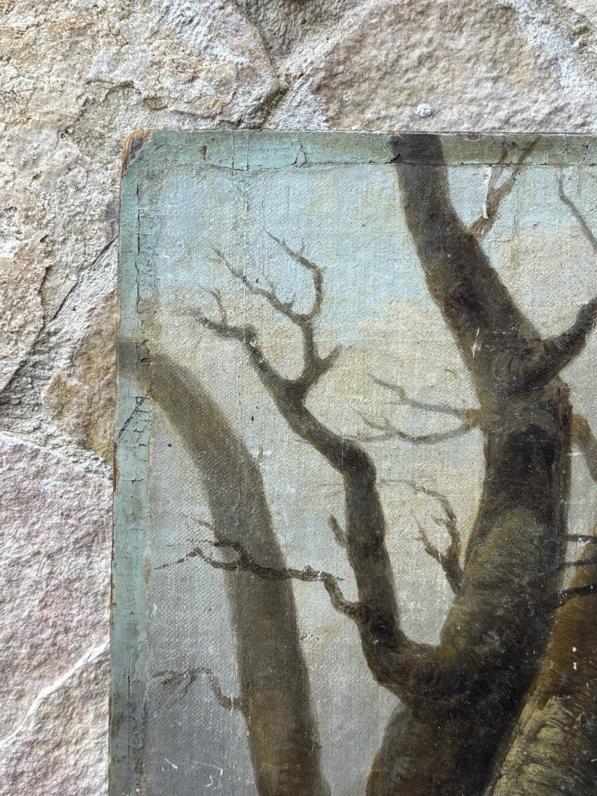Quadro antico -Paesaggio Con Alberi- dipinto a olio su tavola