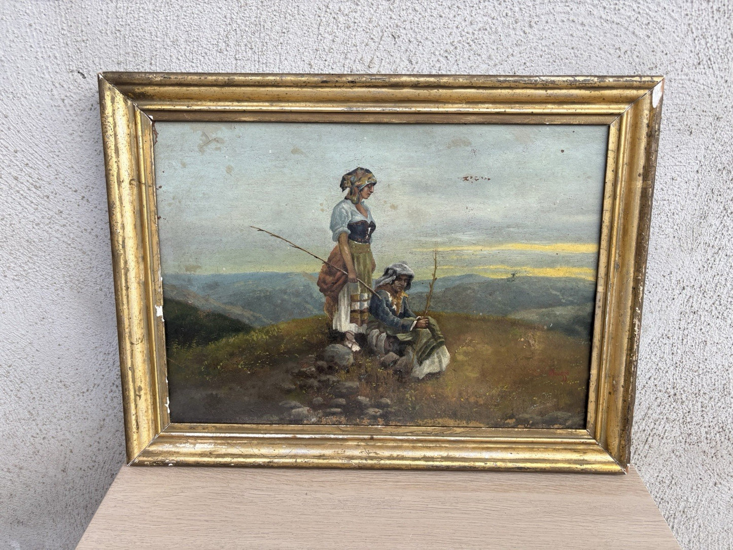 Quadro antico -Paesaggio Con Contadini- Stefano Bruzzi dipinto a olio