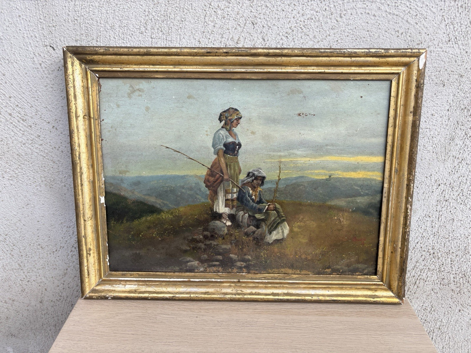 Quadro antico -Paesaggio Con Contadini- Stefano Bruzzi dipinto a olio