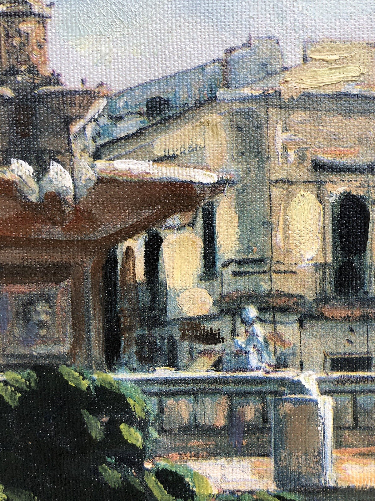 Quadro vintage -Piazza- dipinto a olio su tela